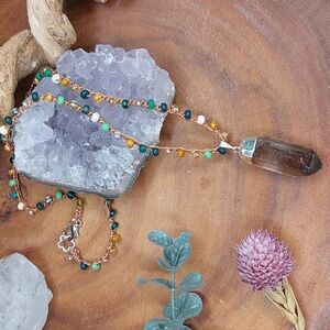 Smoky Quartz Crystal Necklace, Forest, Artisan Jewelry by Rust Belt Raised